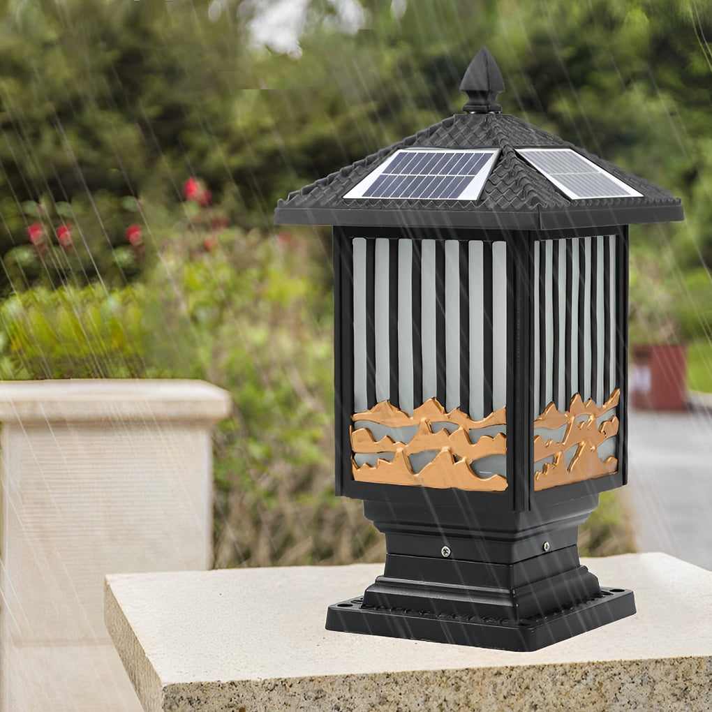 Retro Scenery Waterproof LED Black Vintage Solar Fence Post Lights - Lamp Outdoor