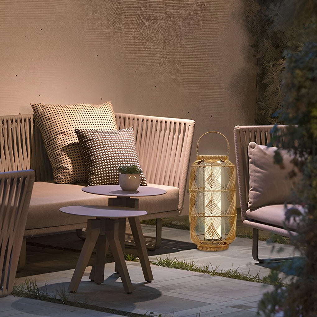Rattan Waterproof LED Retro European Style Portable Solar Floor Lamp - Lamp Outdoor