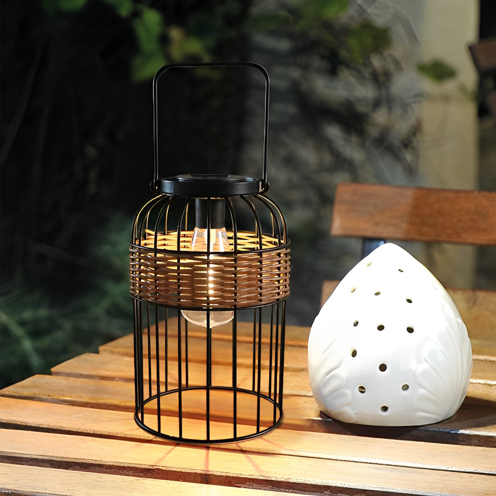 Portable Lantern Shape Rattan Waterproof Intelligent Solar Night Light - Lamp Outdoor