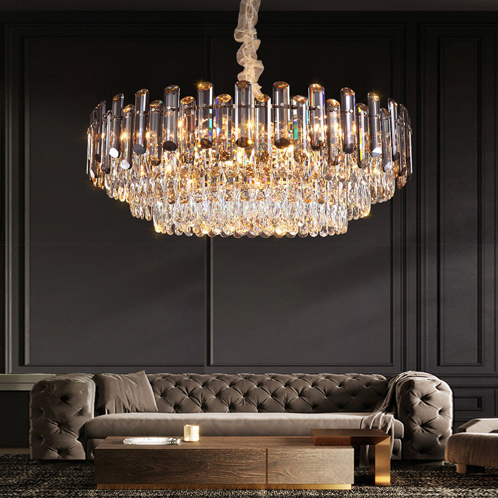 Round Oval Multi layer Crystal Electroplating Metal Modern Chandelier - Lamp Outdoor