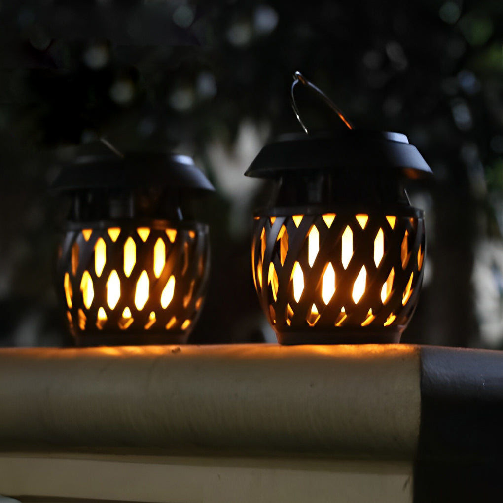 Portable USB Rechargeable LED Flickering Flame Solar Outdoor Lanterns - Lamp Outdoor