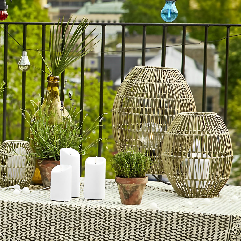 Elegant Handmade Rattan Oval Cage Outdoor Floor Lamp - Lamp Outdoor
