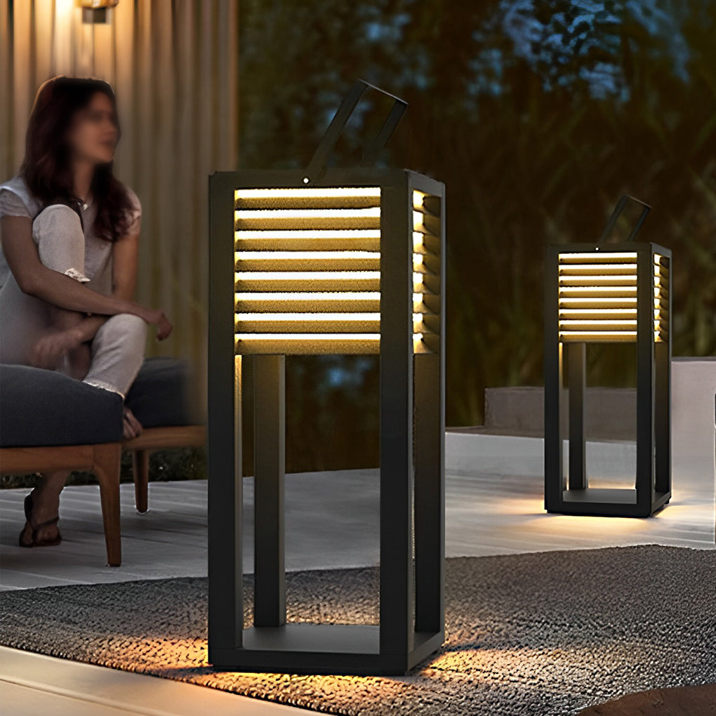 Square Waterproof LED Black Modern Portable Lawn Lamp Solar Outdoor Light - Lamp Outdoor