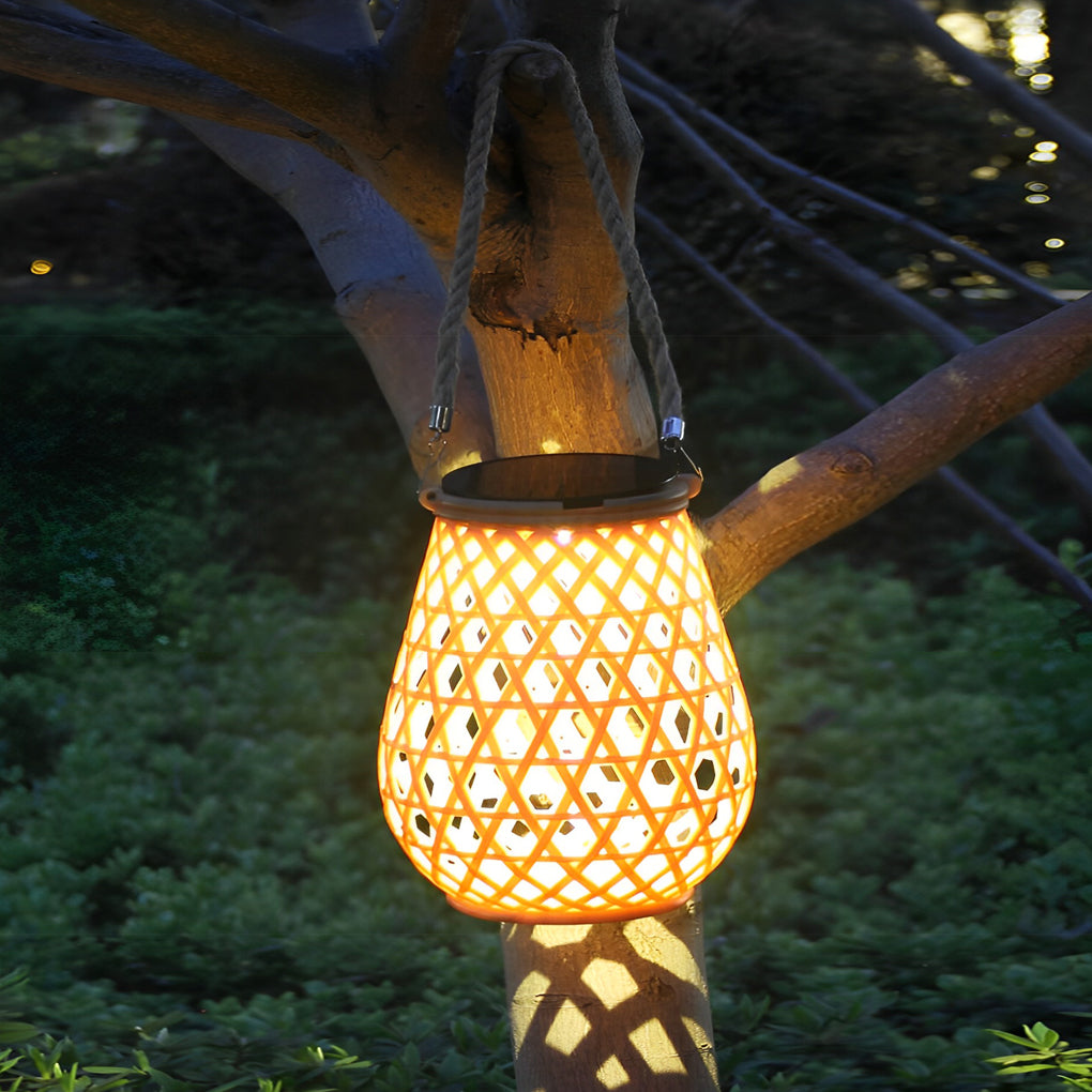 Portable Creative Bamboo Rattan LED Upgrade USB Solar Outdoor Lanterns - Lamp Outdoor