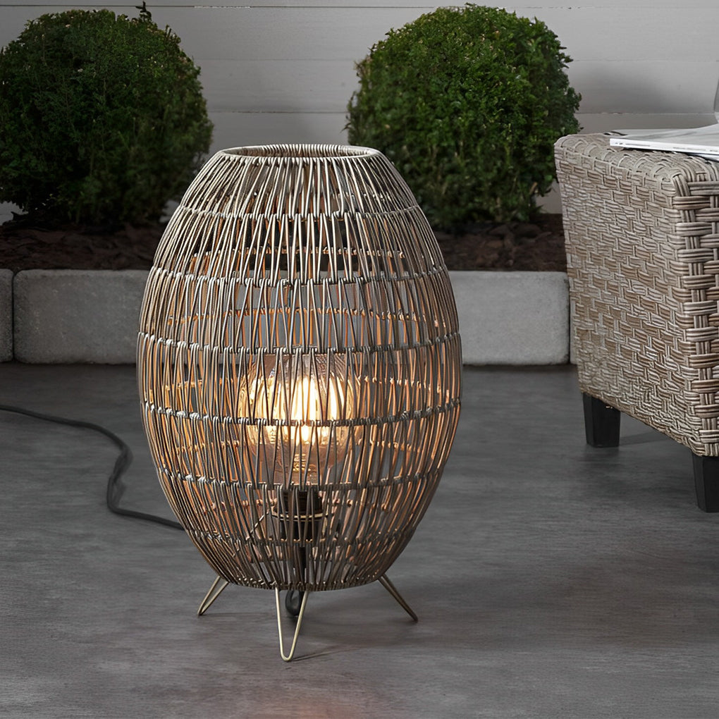 Elegant Handmade Rattan Oval Cage Outdoor Floor Lamp - Lamp Outdoor