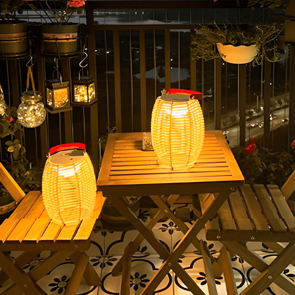 Portable Rattan Lantern Waterproof LED Modern Solar Outdoor Light Floor Lamp - Lamp Outdoor