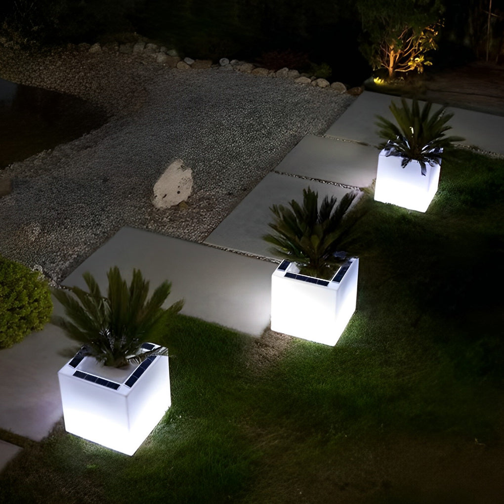 Square Waterproof Multipurpose Intelligent LED Solar Flower Pot Lights - Lamp Outdoor