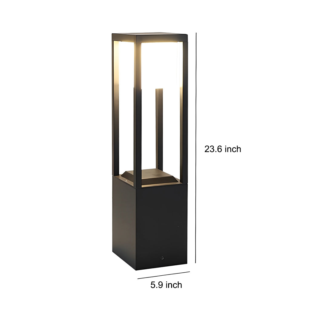 Hollow Rectangular Solar LED Pathway Bollard Lights Black Aluminum Modern Design - Lamp Outdoor
