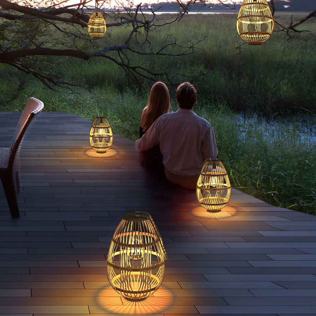 Portable Rattan Wood LED Waterproof Modern Solar Garden Lights Lawn Lamp - Lamp Outdoor