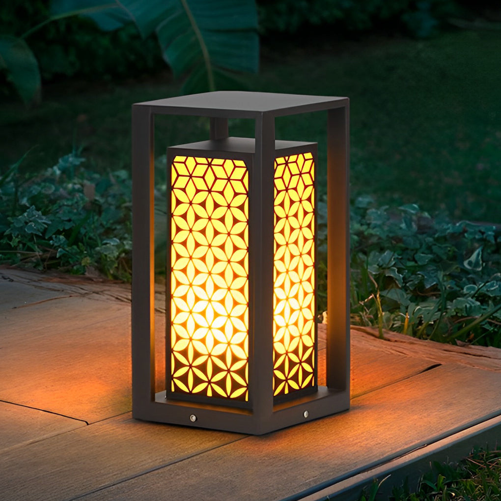 Floral Pattern LED Lawn Lamp Unique Modern Pathway Lights Black - Lamp Outdoor