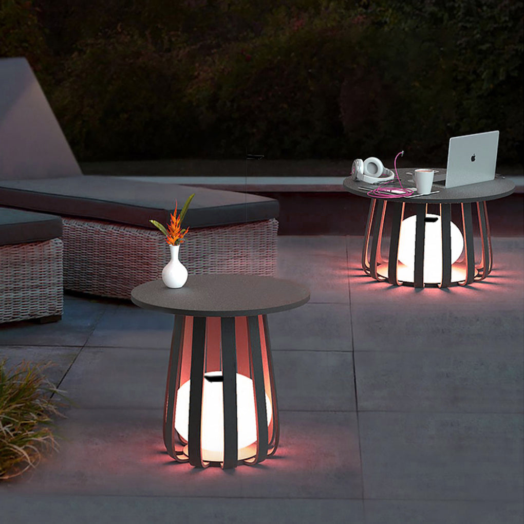 Round Waterproof RGB Iron Small Coffee Table Solar Light Outdoor Lanterns - Lamp Outdoor
