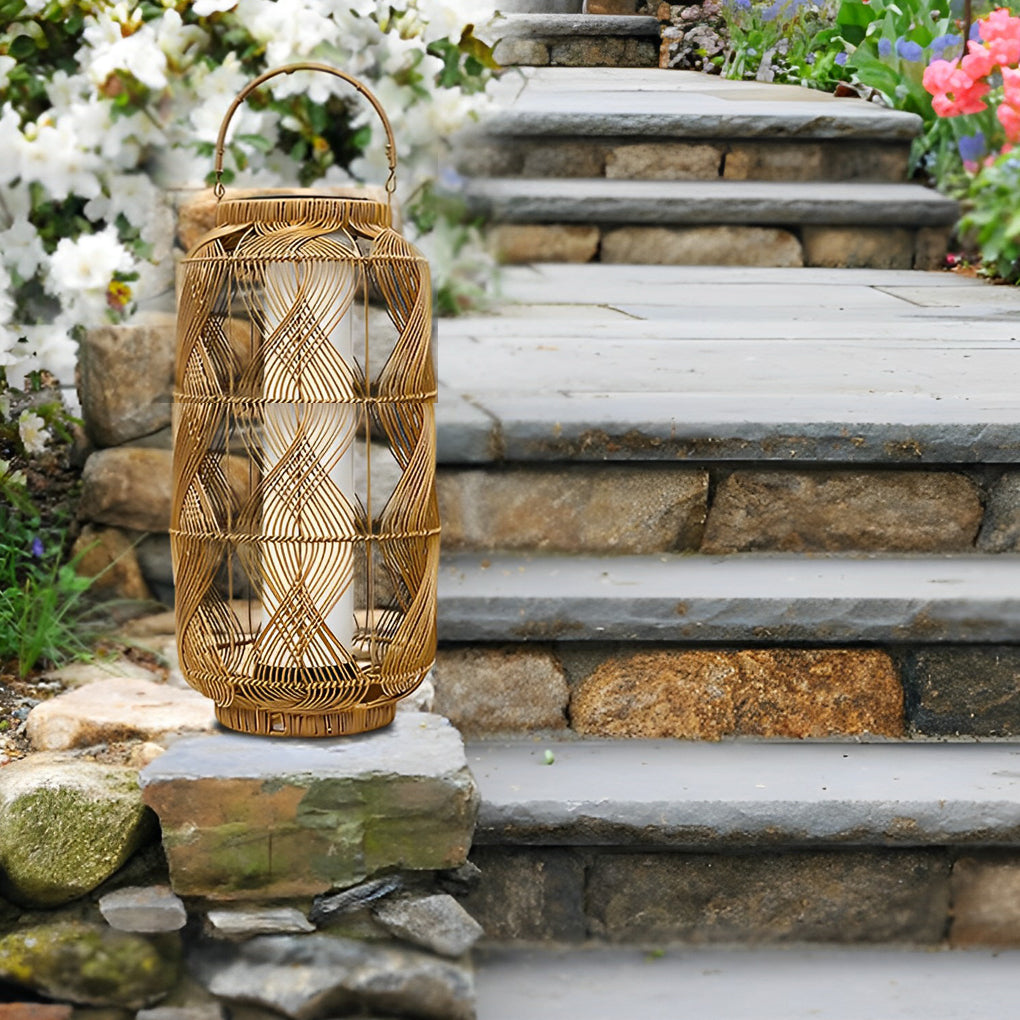 Rattan Waterproof LED Retro European Style Portable Solar Floor Lamp - Lamp Outdoor
