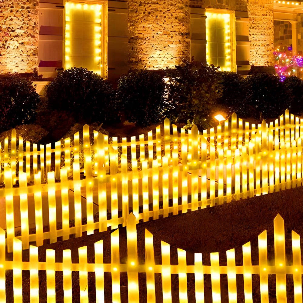 8-Pack Wave-Shaped Solar LED Lighted Garden Fence for Christmas - Lamp Outdoor