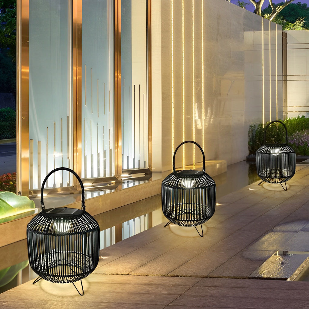 Waterproof Portable LED Rattan Retro Solar Powered Outdoor Lanterns - Lamp Outdoor