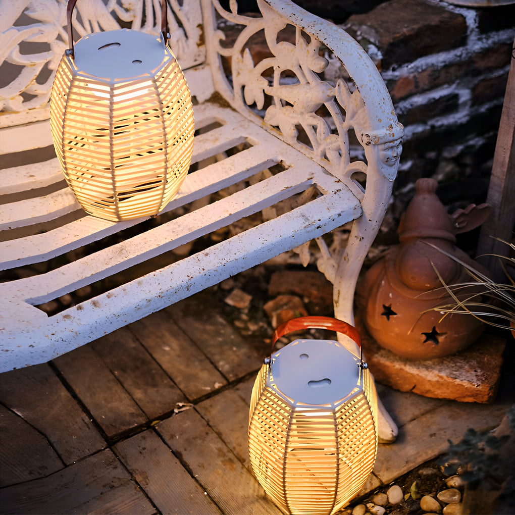 Portable Rattan Lantern Waterproof LED Modern Solar Outdoor Light Floor Lamp - Lamp Outdoor