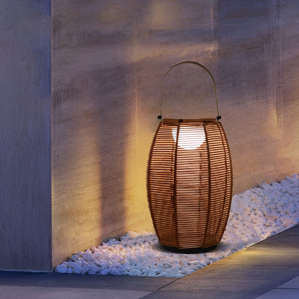 Rattan Lantern Shaped LED Waterproof Portable Modern Outdoor Floor Lamp - Lamp Outdoor