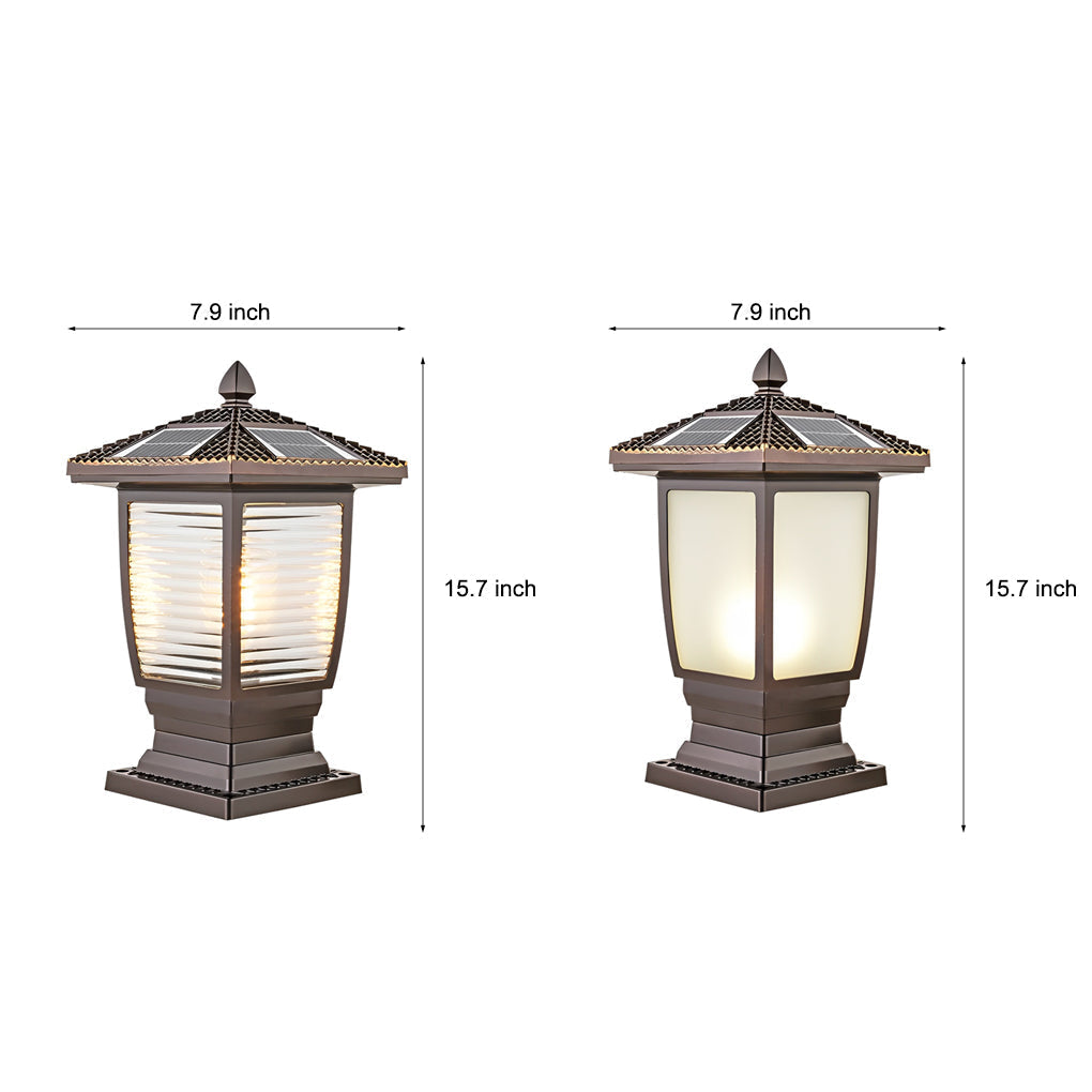 Retro Waterproof Glass Aluminum Brown Modern Solar Fence Post Lights - Lamp Outdoor