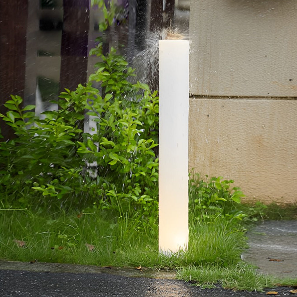Long Cylindrical Waterproof White Modern Solar Lawn Lights Lamp Post - Lamp Outdoor