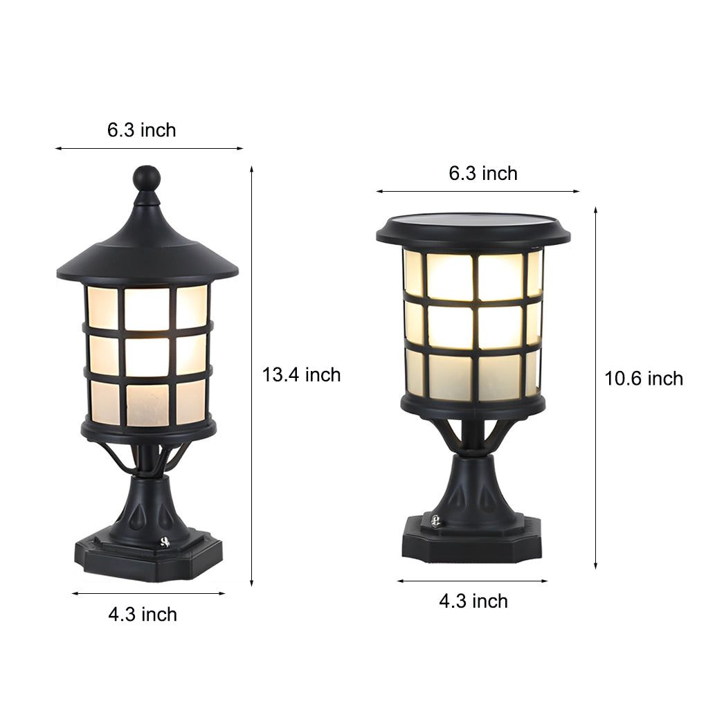 Round Cage Waterproof LED Black Modern Solar Fence Post Lights with Remote - Lamp Outdoor