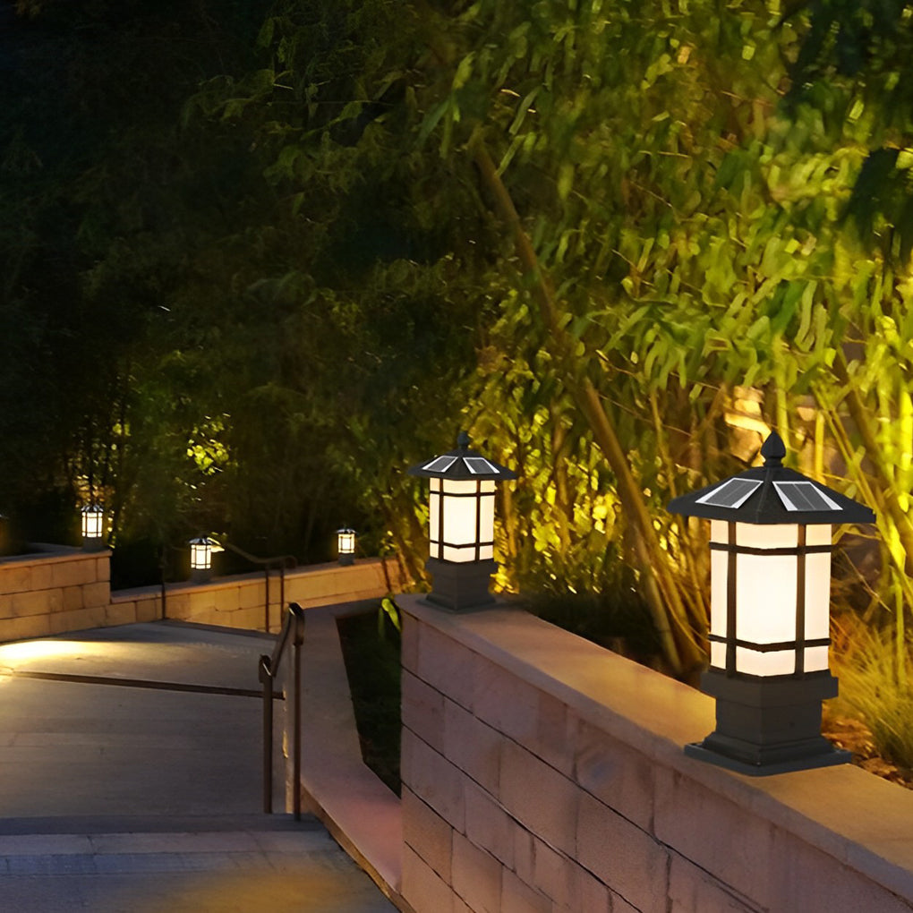 Waterproof Dimming with Remote Black Vintage Solar Fence Post Lights - Lamp Outdoor