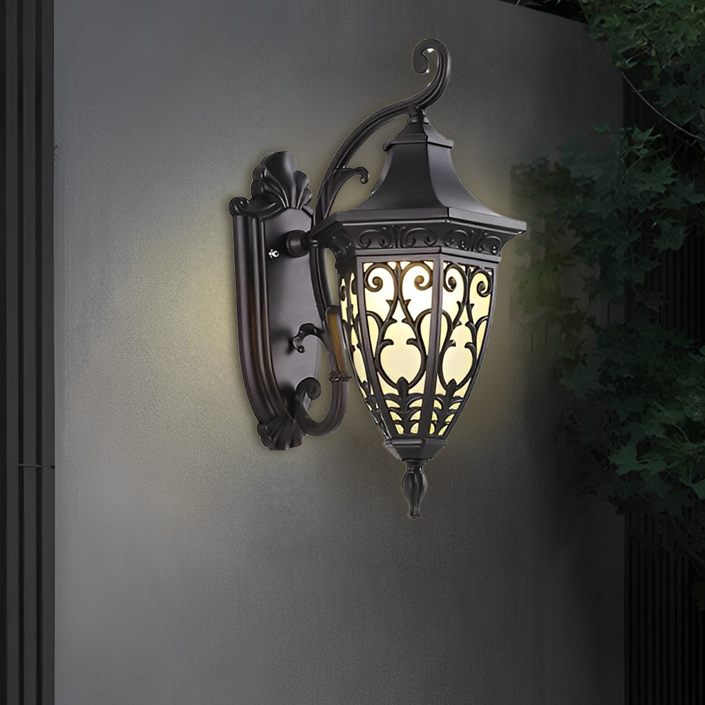 Vintage Flower Pattern Waterproof Black American Style Solar Wall Lamp - Lamp Outdoor