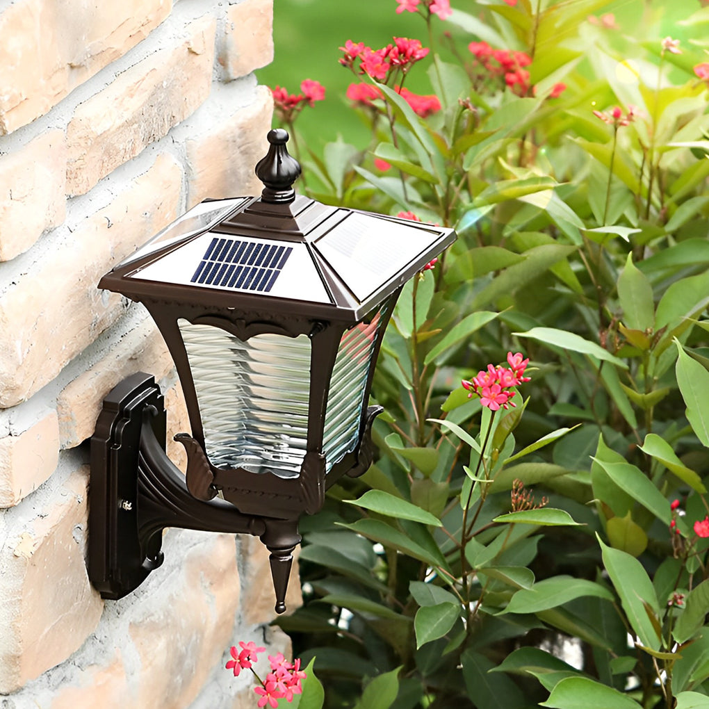 Vintage Striped Glass LED Waterproof Black Retro Solar Wall Lights - Lamp Outdoor