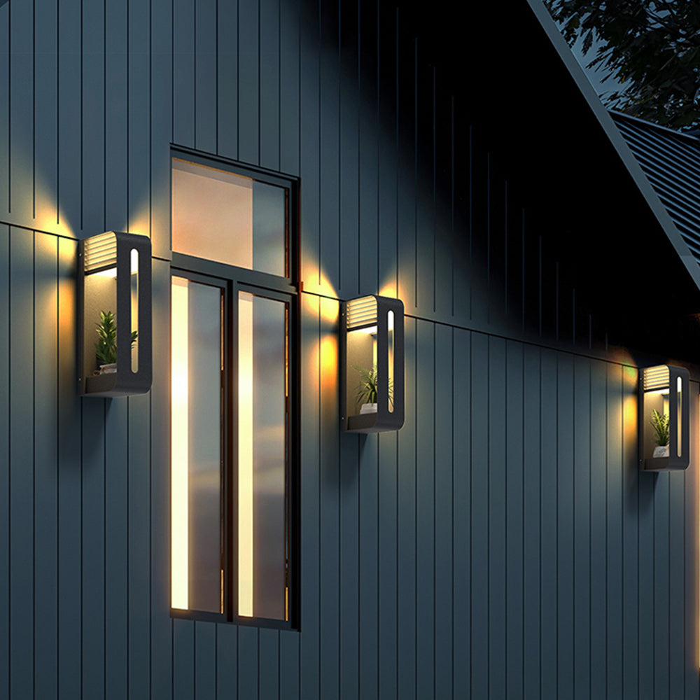 Ray Modern Rectangular Metal Acrylic Solar Outdoor Plants Pot Holder Wall Lamp - Lamp Outdoor