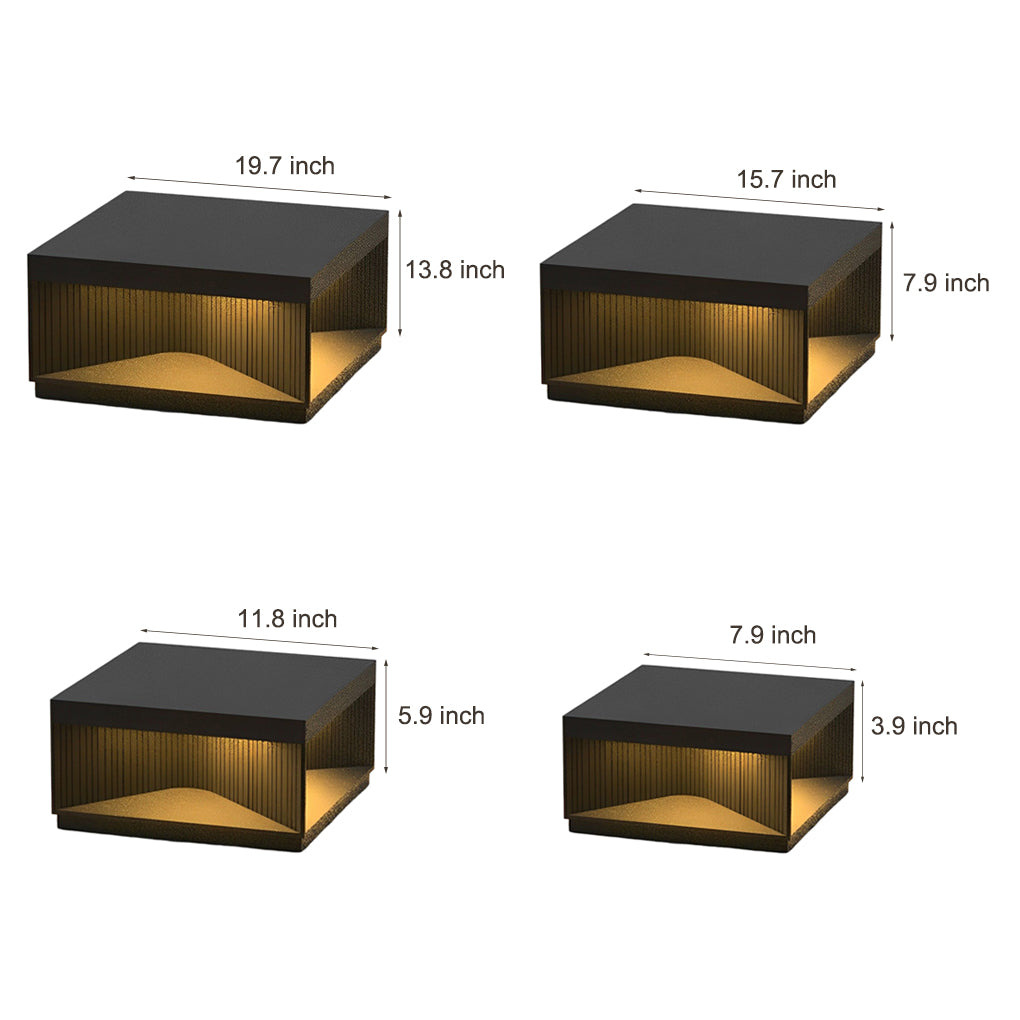 Square Metal Striped Decor LED Waterproof Black Solar Fence Post Light - Lamp Outdoor