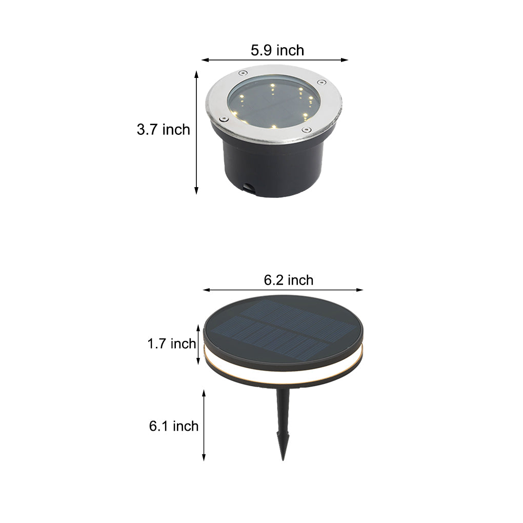 LED Waterproof Ground Dish Lights with Solar Top and Side Emitting Design - Lamp Outdoor