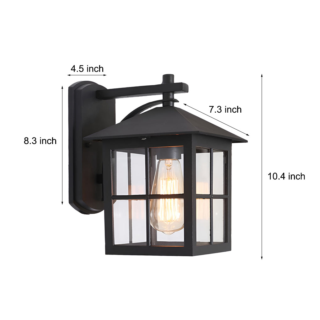 Antique Lantern Shaped Glass Waterproof Black Modern Wall Sconce Lighting - Lamp Outdoor