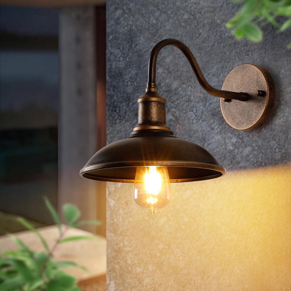 Epoch Rustic Bowl Shaped Metal Wall Lamp, Antique Brass - Lamp Outdoor