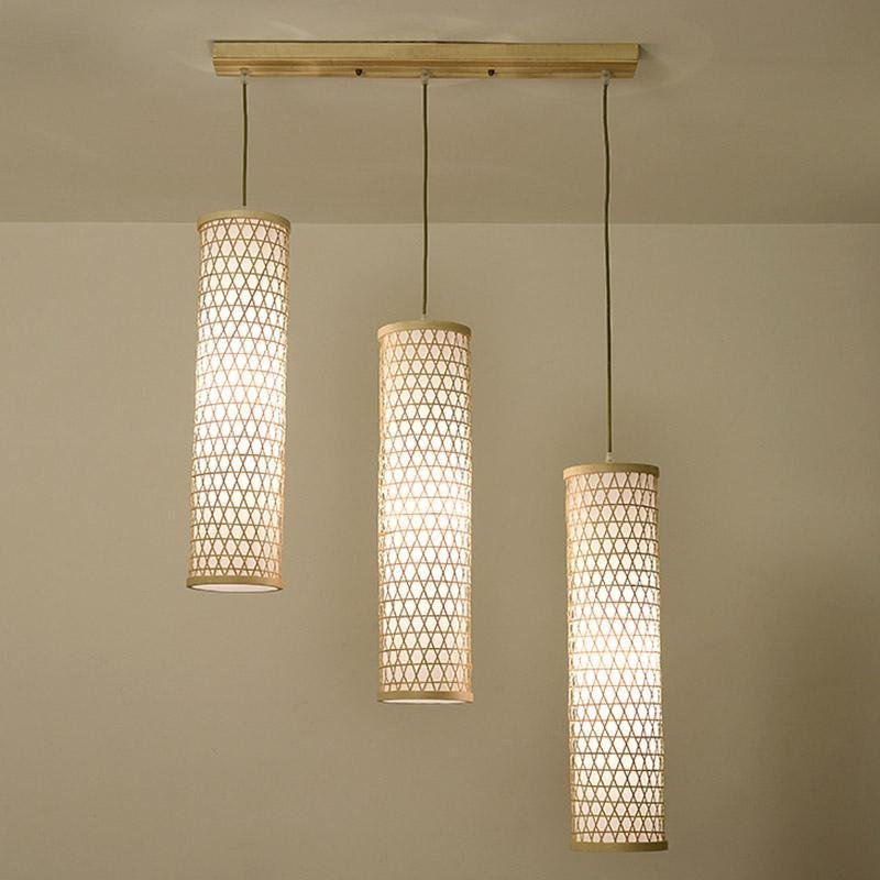30'' Thin Cluster Cylinder Farmhouse Pendant Light Bamboo Pendant Lights - Lamp Outdoor