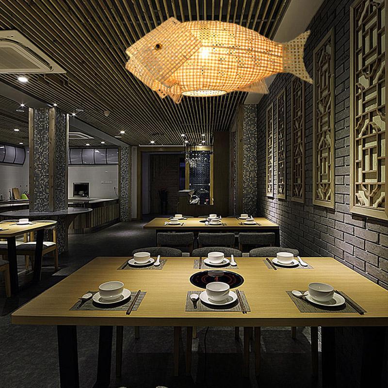 26'' Farmhouse Fish Shaped Bamboo Pendant Light - Lamp Outdoor