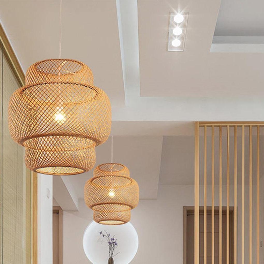 3-Tiered Rustic Bamboo Woven Pendant Light Living Room Lighting Ideasing 1-Light Single Cylinder Pendant - Lamp Outdoor