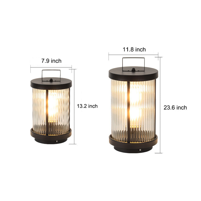 Striped Glass Cylindrical Waterproof Portable Solar Outdoor Lanterns - Lamp Outdoor