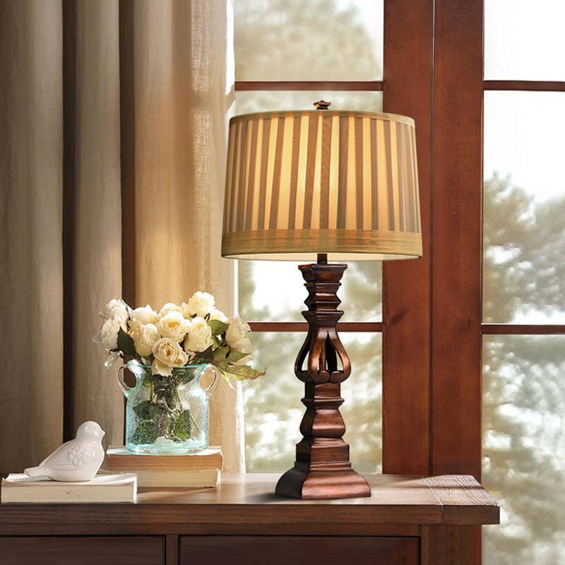 Stripe Drum Shade Antique Rustic Style Tower Table Lamp - Lamp Outdoor