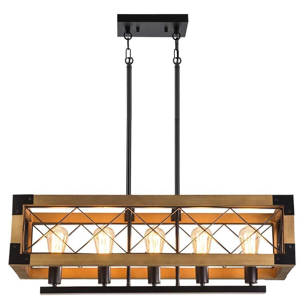 Rustic Industrial Linear Chandelier for Dining Rooms Farmhouse Rectangular/Square Light Fixture - Lamp Outdoor