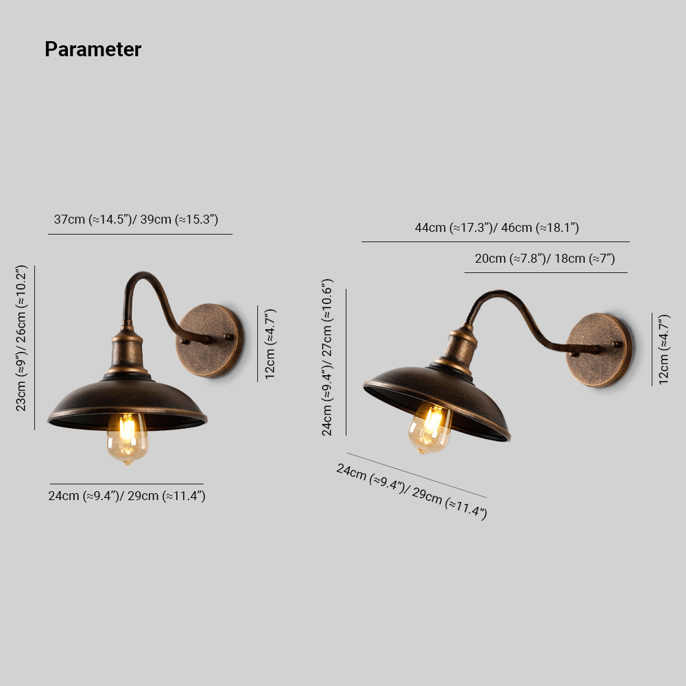 Epoch Rustic Bowl Shaped Metal Wall Lamp, Antique Brass - Lamp Outdoor