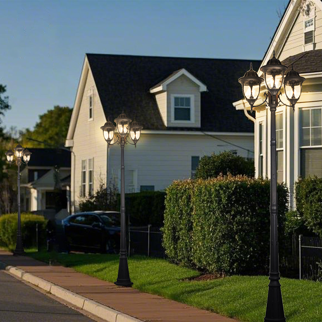 Three-Head Street Lamp Post Lights Waterproof Aluminum European-Style - Lamp Outdoor