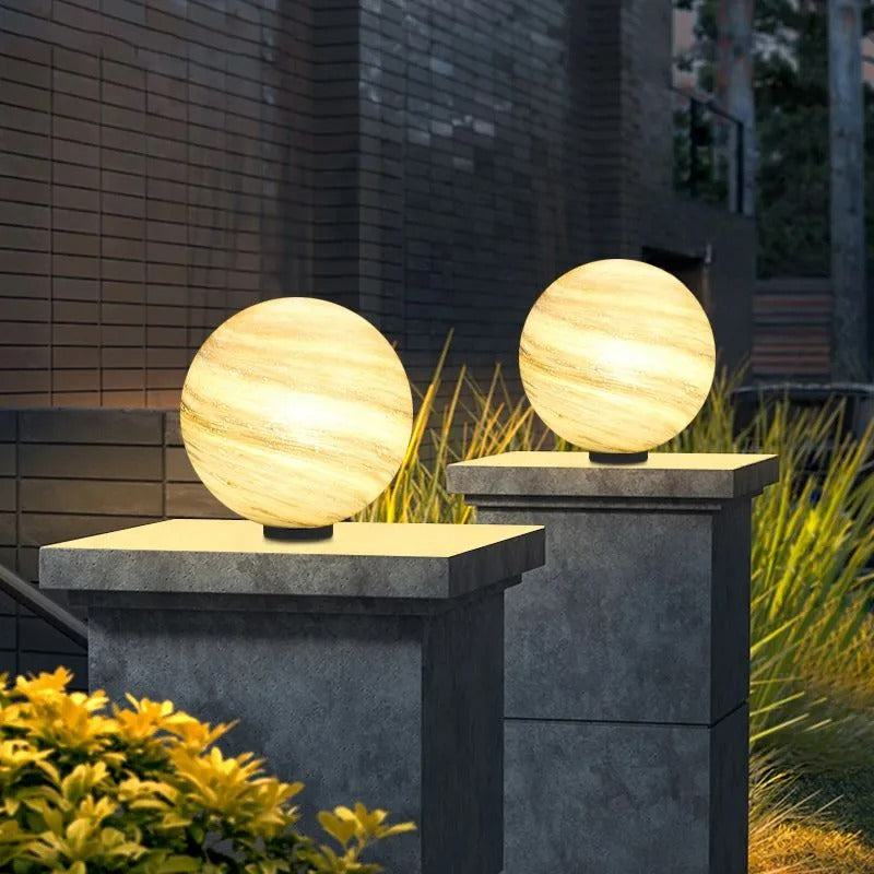 Aria Square Moon Globe Metal Glass Outdoor Light Post - Lamp Outdoor