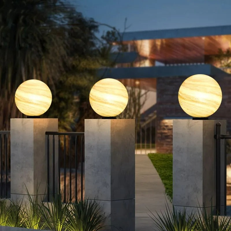 Aria Square Moon Globe Metal Glass Outdoor Light Post - Lamp Outdoor