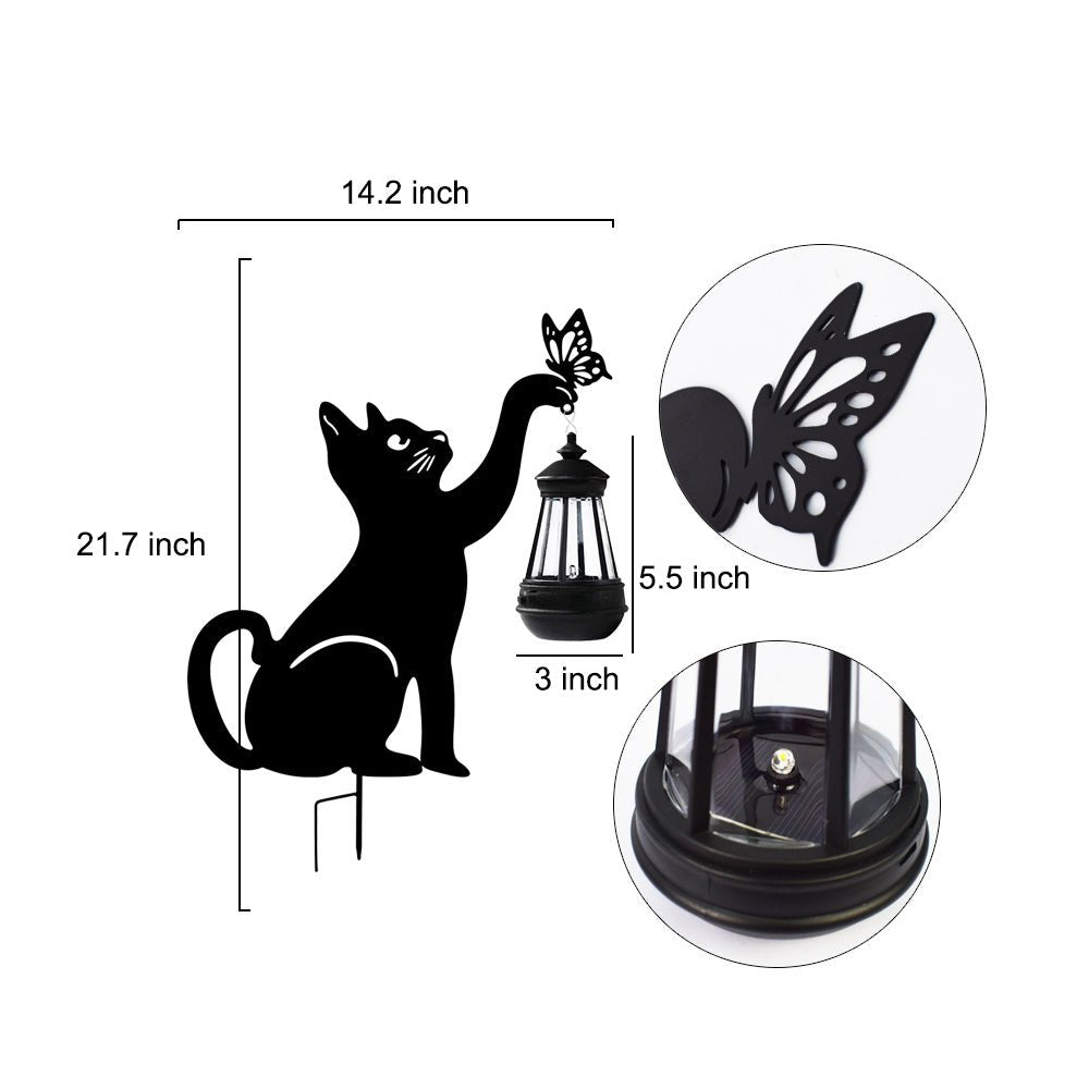 Iron Silhouette Cat Waterproof Intelligent LED Black Hanging Solar Lights - Lamp Outdoor