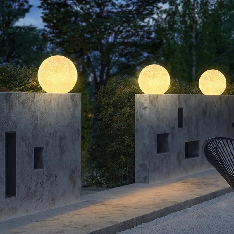 Resin Round Ball Moon LED Waterproof White Modern Outdoor Light Fence Lights - Lamp Outdoor