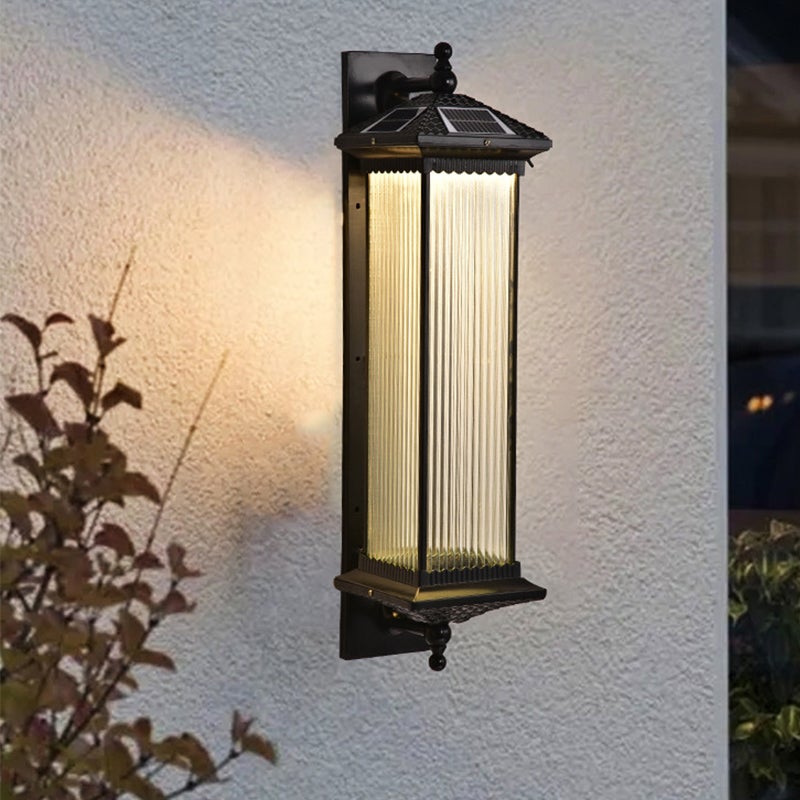 Vintage Striped Glass Waterproof LED Retro Solar Outdoor Wall Lights - Lamp Outdoor