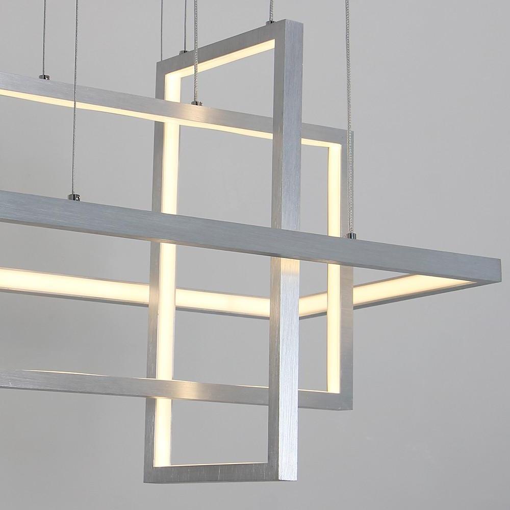 31.5'' Three-Part Futuristic Square Rectangular Hybrid Aluminum Chandelier with Capable Ambient Lights - Lamp Outdoor