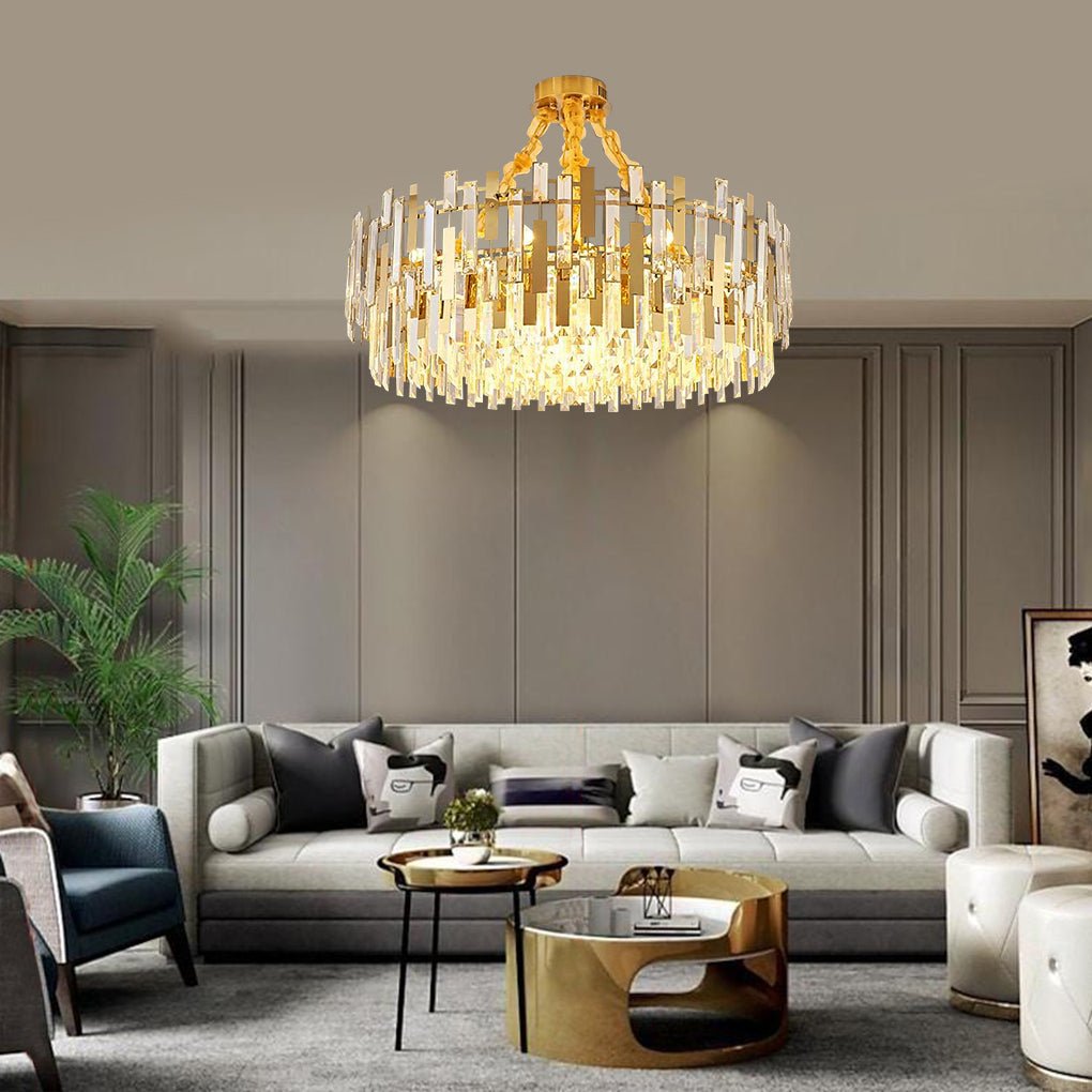 Queen Golden Crystal Chandelier - Modern Luxury, 9/12/17 Lights, Adjustable Height, 110-120V - Lamp Outdoor