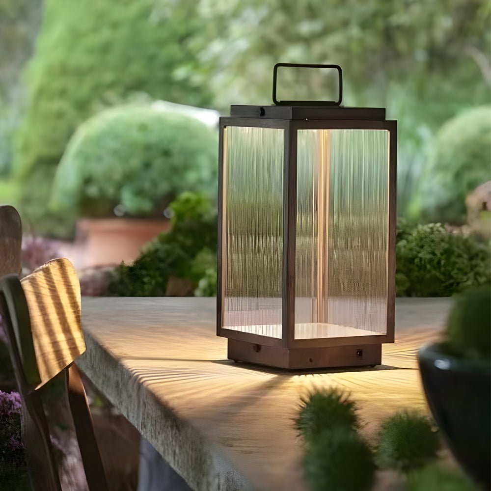 Modern 11-In Glass LED Portable Outdoor Lanterns - Hardwired - Lamp Outdoor
