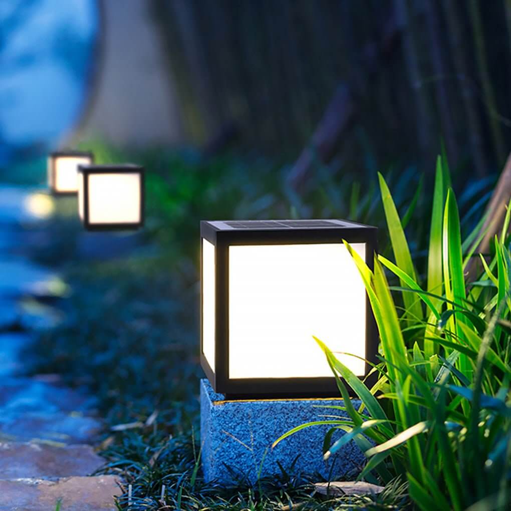 Black Square Cube Outdoor Post LED Pier Mount Light - Lamp Outdoor