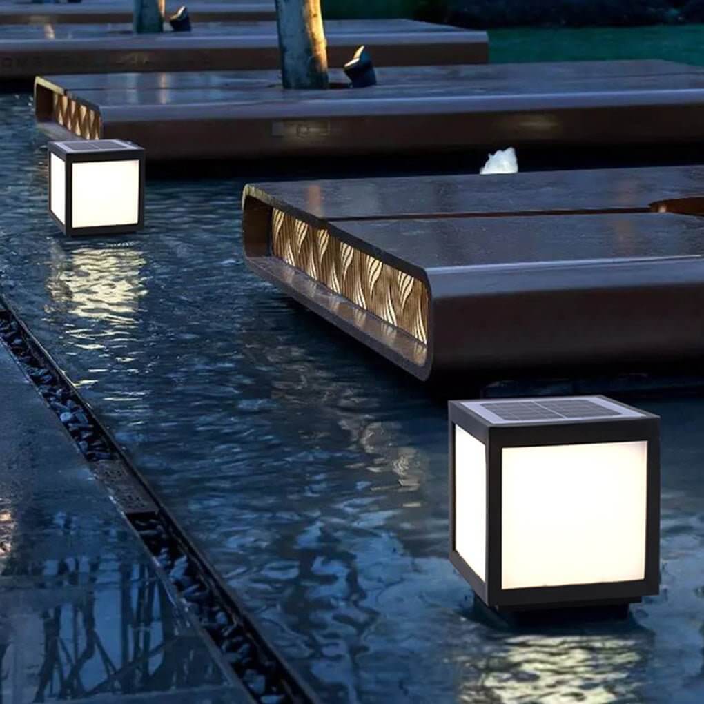 Black Square Cube Outdoor Post LED Pier Mount Light - Lamp Outdoor