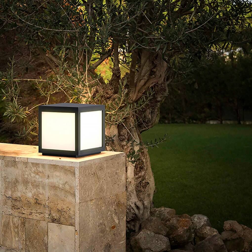 Black Square Cube Outdoor Post LED Pier Mount Light - Lamp Outdoor